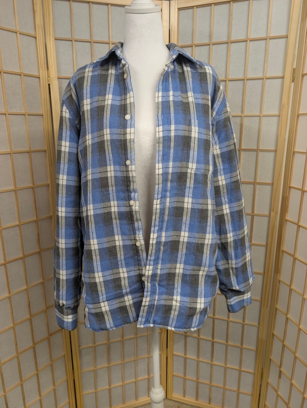 Quilted Flannel Shacket blue plaid Women's Medium cabincore campcore cottagecore